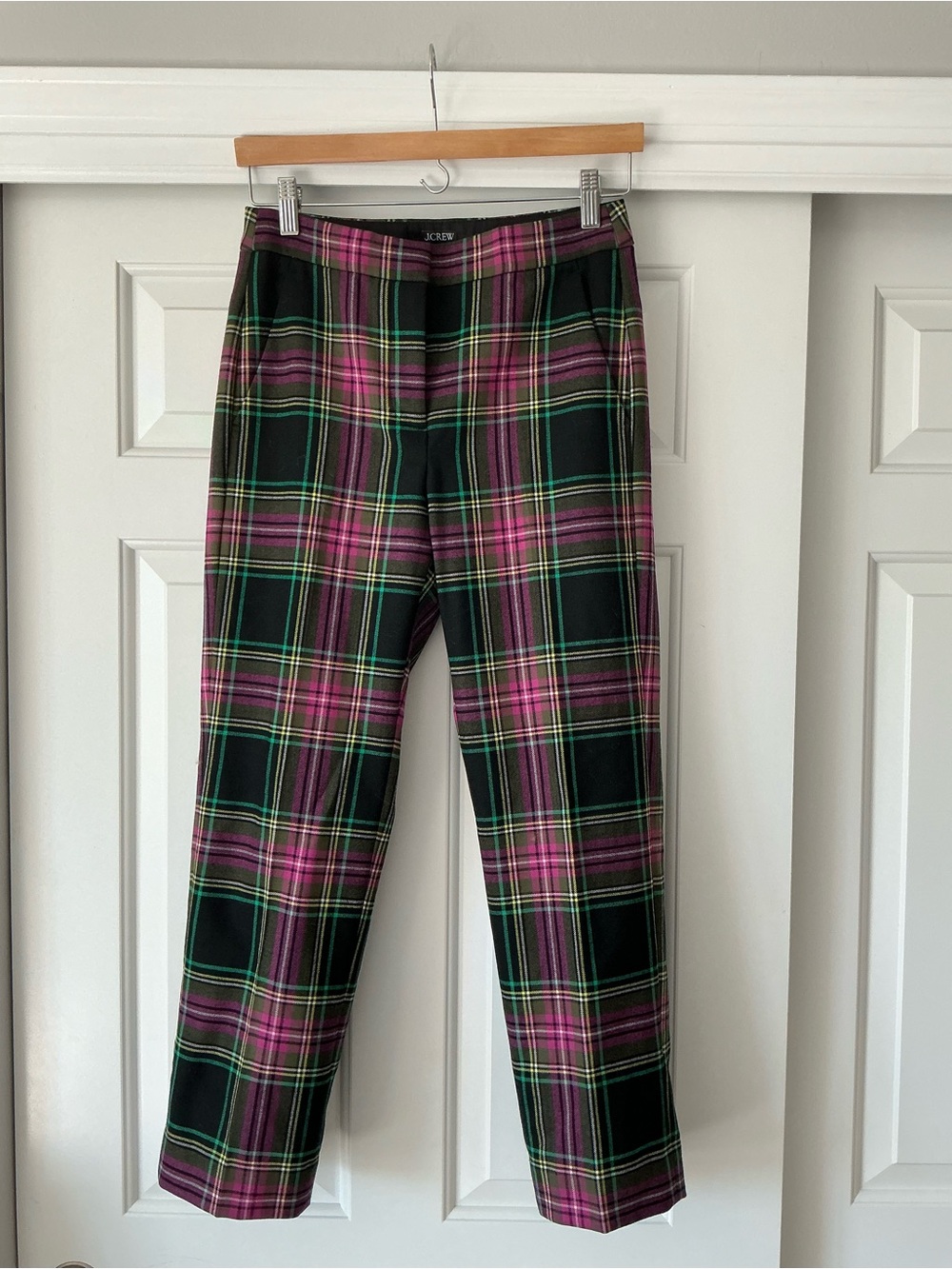J. Crew Kate Straight Leg in Pink Stewart Tartan Wool Blend Pants 2P